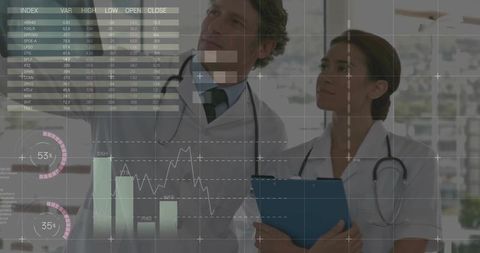 Doctors Analyzing Virtual Medical Data with Technological Interface