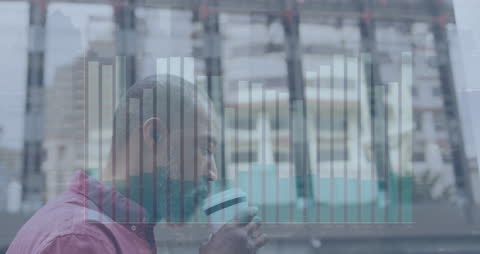 Business professional analyzing data while walking with coffee