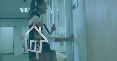 Global Property Ownership Businesswoman with Silver Key