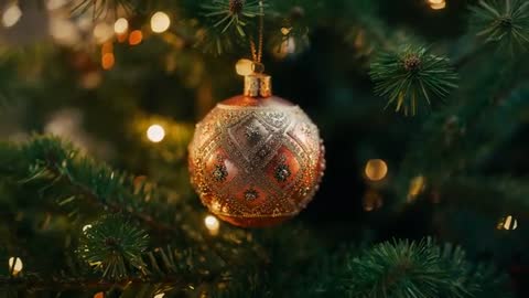 Elegant Ornament on Festive Pine with Warm Lights