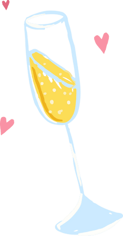 Hand-drawn sparkling flute sketch with transparent background