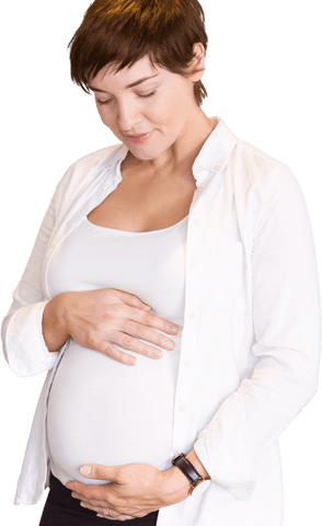 Transparent Pregnant Woman Holding Belly with Loving Gaze