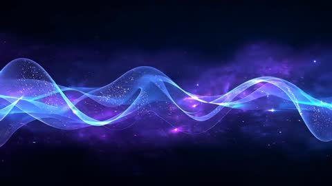 Flowing Cyan and Purple Ribbons Crossing Cosmic Haze with Sparkling Particles