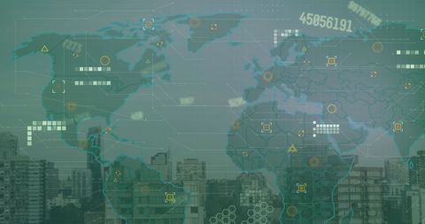 Global Financial Data Processing with Cityscape Background - Download Free Stock Images Pikwizard.com