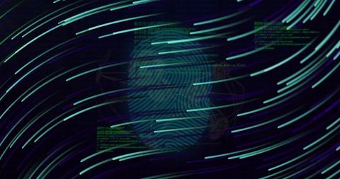 Futuristic Neon Biometric Technology Concept with Digital Fingerprint