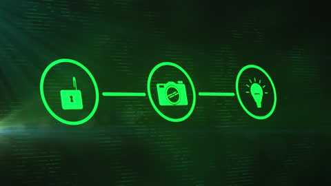 Cybersecurity and Photography Icons in Digital Network