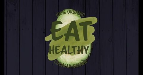 Eat healthy avocado half on dark wood rustic backdrop 100 percent organic locally grown banner