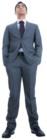 Confident Biracial Businessman Standing in Pinstripe Suit Transparent Background