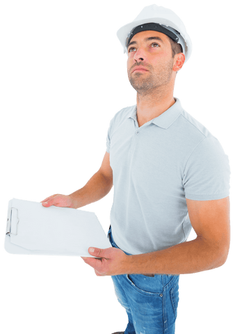 Transparent Man in Hard Hat Holding Clipboard Looking Upwards - Download Free Stock Videos Pikwizard.com