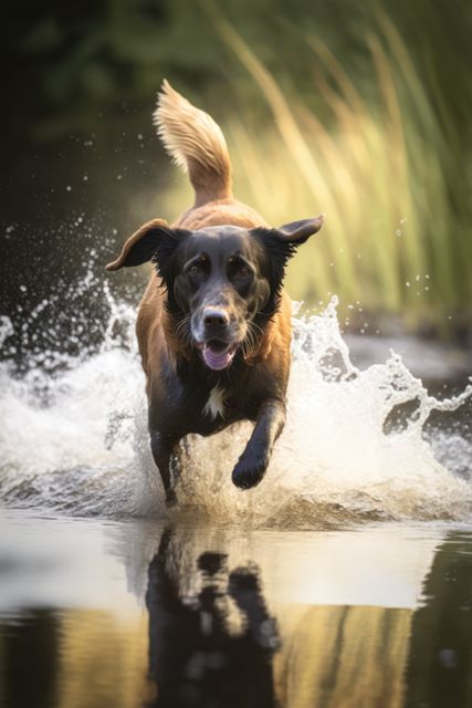 Black labrador dog running in water over grass created using generative ai technology - Download Free Stock Photos Pikwizard.com