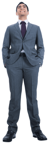 Confident Asian Businessman in Striped Suit on Transparent Background