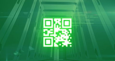 Glowing Green QR Code with Neon on Digital Server Background - Download Free Stock Images Pikwizard.com