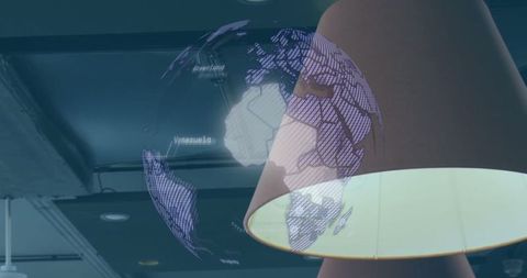 Digital Globe Hologram Projection in Modern Lounge Interior