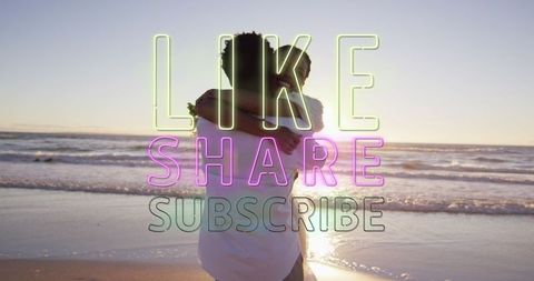 Romantic beach couple with overlay text for social media promotion