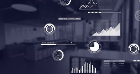 Futuristic Data Dashboard Projecting Over Modern Open-Plan Office Workspace