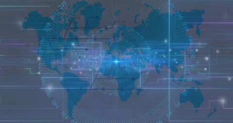 Futuristic World Map with Data Network Visual Display