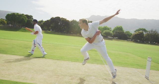 Fast Bowler Releasing Ball During Cricket Match - Download Free Stock Images Pikwizard.com