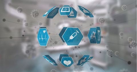 Futuristic Healthcare Icons Overlay in High-Tech Medical Environment