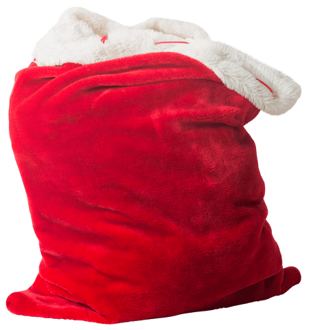 Red transparent santa sack filled with gift items