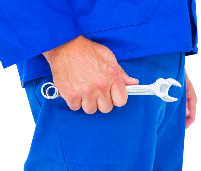 Transparent Background of Male Mechanic Holding Spanners Wearing Blue Uniform - Download Free Stock Videos Pikwizard.com