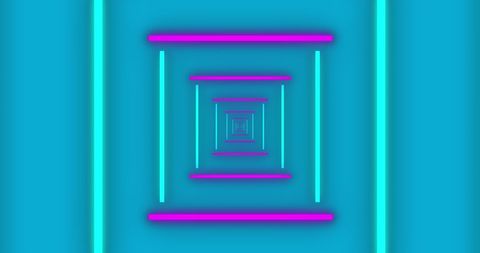 Vibrant Neon Geometric Tunnel Over Blue Background