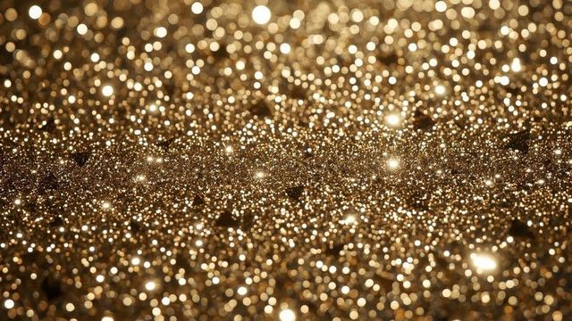 Shimmering Golden Glitter with Reflective Bokeh Texture