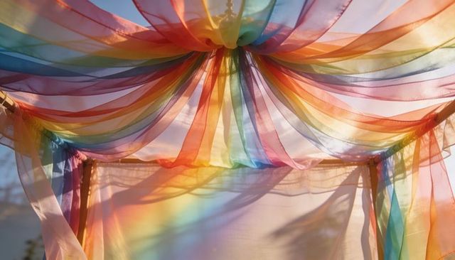 Sunlit Rainbow Canopy Casting Multicolor Glow Over Garden Screen
