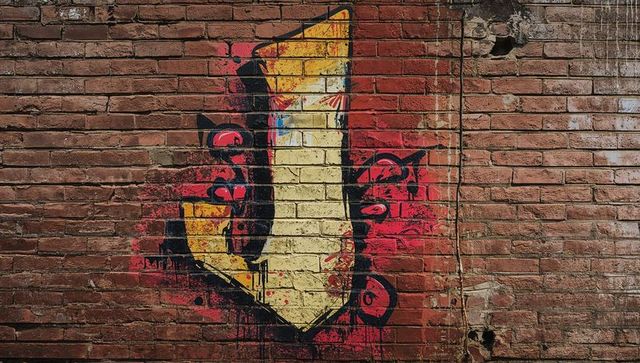 Colorful Dripping Arrow Graffiti on Rustic Brick Wall