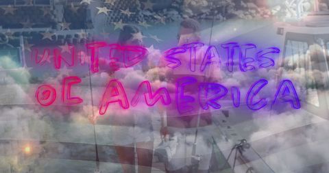 American Independence Theme with Flag and Couple Fishing