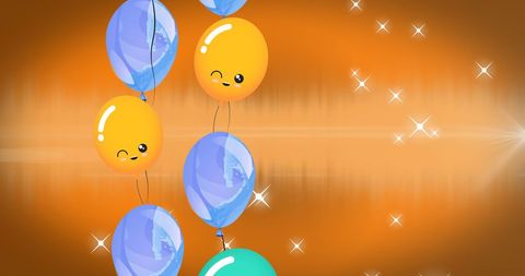 Colorful Balloons with Stars Over Vibrant Orange Background