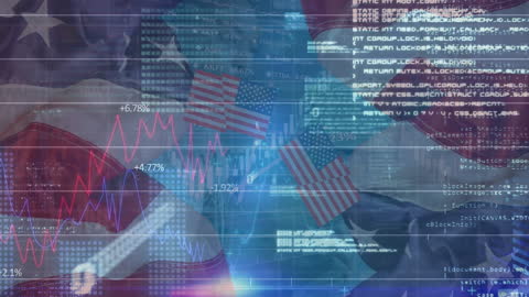 Cybersecurity and American Economic Data Overlapping USA Flag