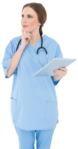 Thoughtful Female Doctor with Tablet on Transparent Background - Download Free Stock Videos Pikwizard.com