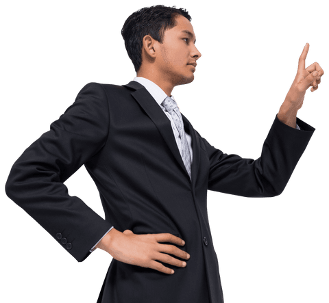 businessman interacting with a virtual touchscreen on transparent background - Download Free Stock Videos Pikwizard.com