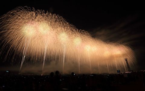Spectacular Burst of Golden Fireworks in Night Sky