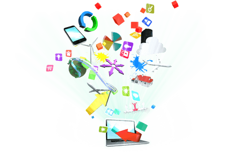digital media icons exploding from laptop on transparent background - Download Free Stock Videos Pikwizard.com