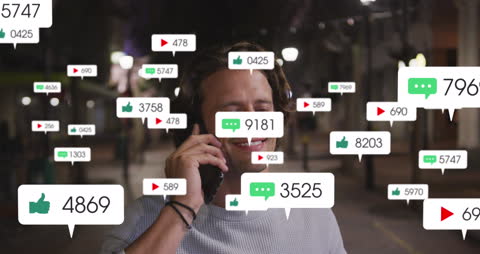 Man Engaged with Social Media Icons in Virtual Reality Concept