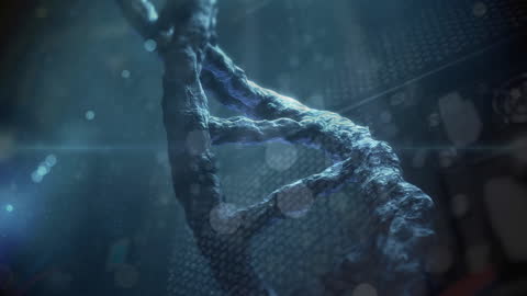 Rotating DNA Strand in Futuristic Digital Environment