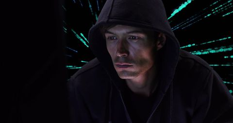 mysterious hacker in dark room with digital effect - Download Free Stock Images Pikwizard.com