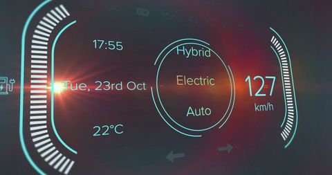Futuristic Vehicle Dashboard with Digital Hybrid Display Interface