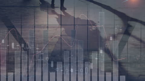 Financial Data Overlay on Bustling Urban Scene