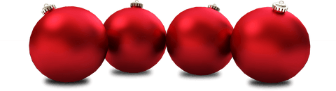 Row of Four Red Christmas Baubles On Transparent Background