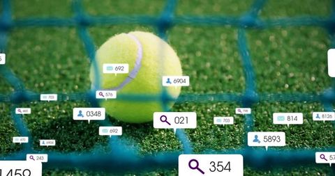 Tennis ball on court with digital ui icons