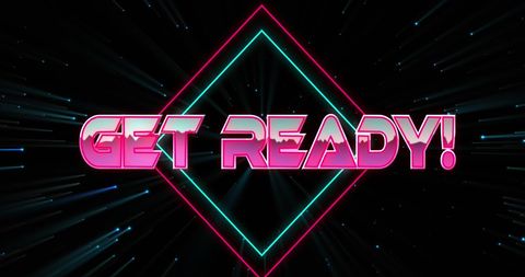 Retro Neon Get Ready Text with Digital Backdrop - Download Free Stock Images Pikwizard.com
