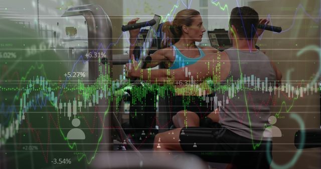 Fitness Training with Overlay of Financial Market Graphs - Download Free Stock Images Pikwizard.com