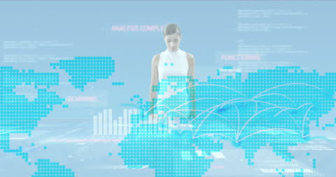 Digital Technology and Data Processing with Businesswoman