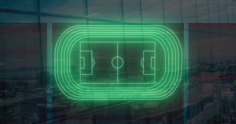 Holographic Neon Stadium in Modern Urban Conference Space