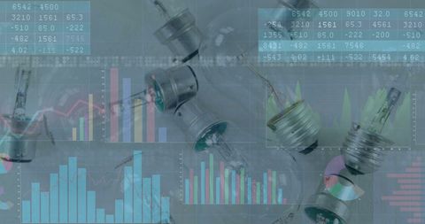 Innovative financial technology medley with data and light bulbs