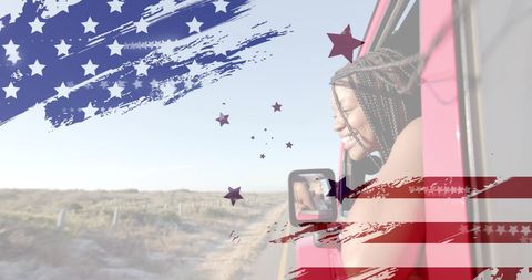 Joyful Road Trip: Celebrating American Patriotic Spirit by the Beach