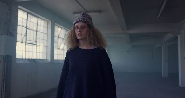 Pensive Woman in Abandoned Industrial Building - Download Free Stock Images Pikwizard.com