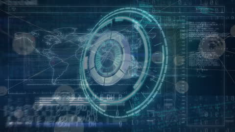 Futuristic Data Processing Animation Over World Map Interface